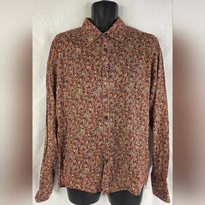 Kenneth Cole New York Men's Floral Button Down Shirt Burgundy Size Large N-3369